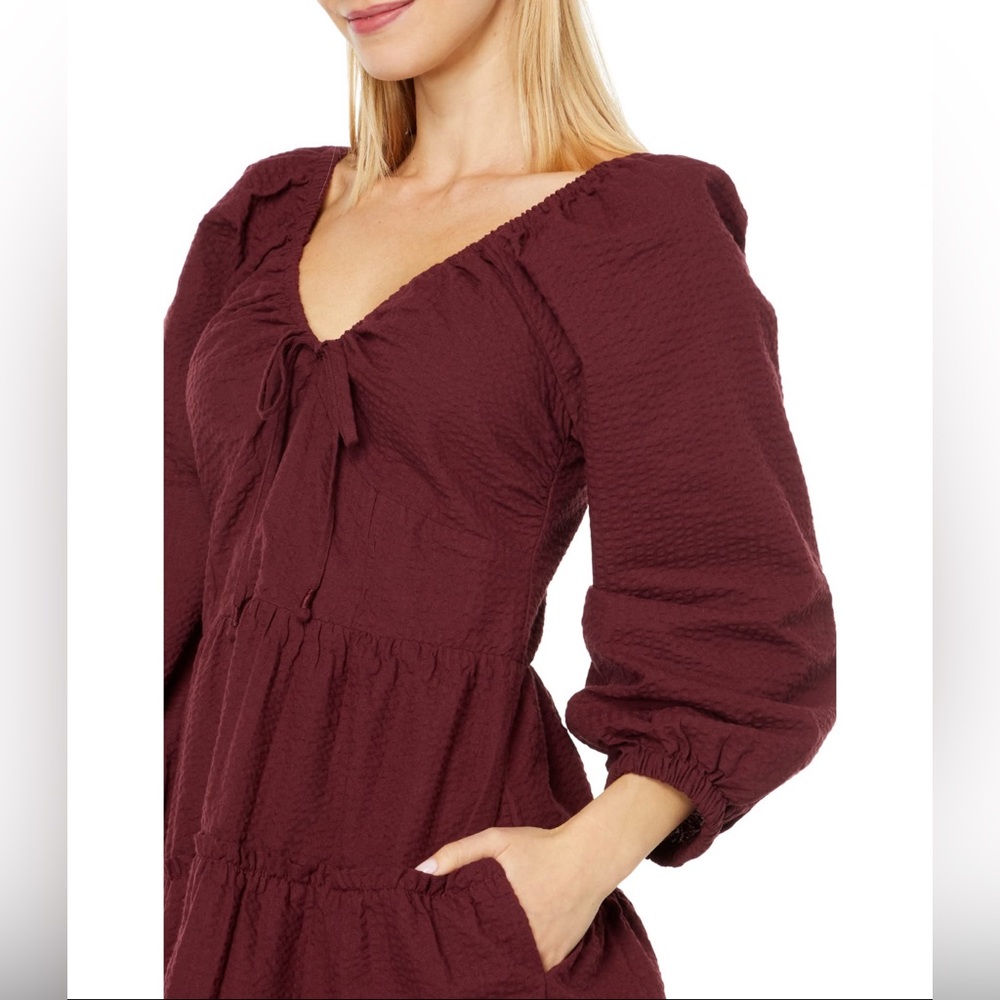 NWT Madewell amalia tiered mini dress - sz 14 - Cabernet deep red - Picture 3 of 5